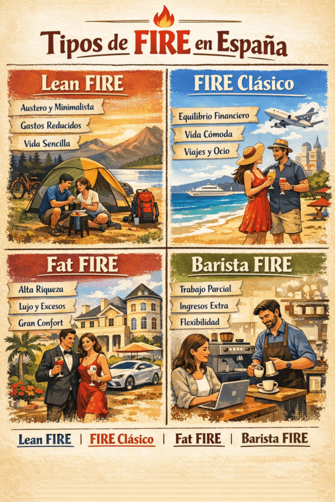 Tipos de FIRE en España: Lean, Clásico, Fat y Barista comparados