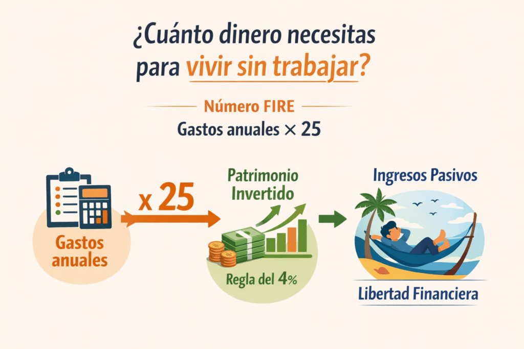 como calcular cuanto dinero necesitas para vivir sin trabajar numero FIRE regla del 4%